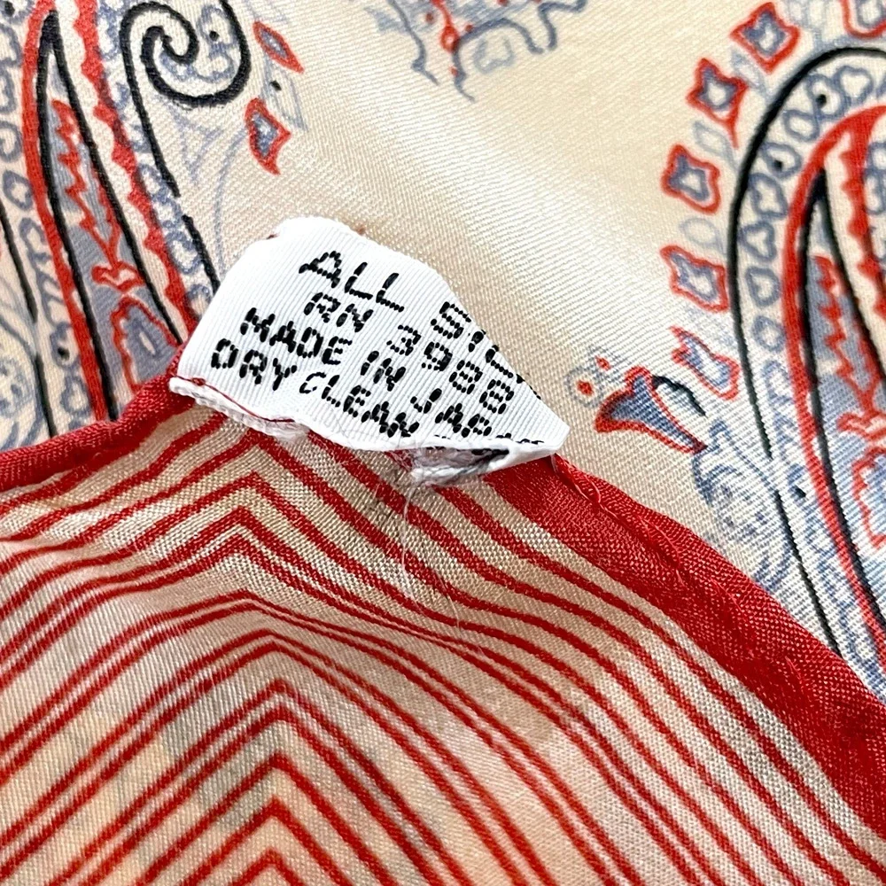 Vintage 70s Silk Square Scarf Paisley Red Ivory Old Money Quiet Luxury Parisian